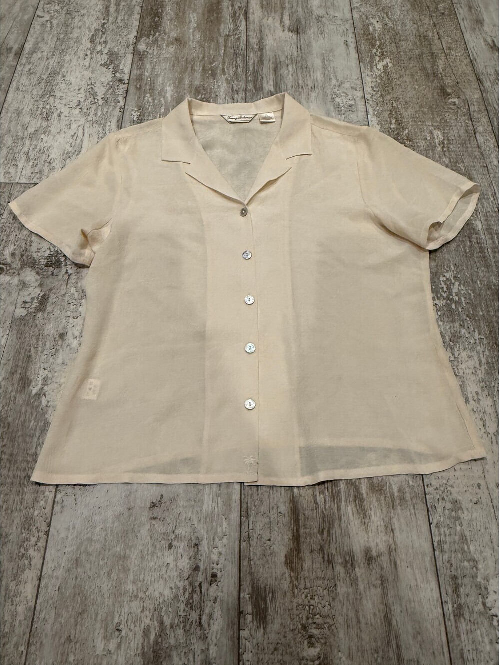 Tommy Bahama Womens M 100% Silk Button Shirt Ivory Camp Blouse
